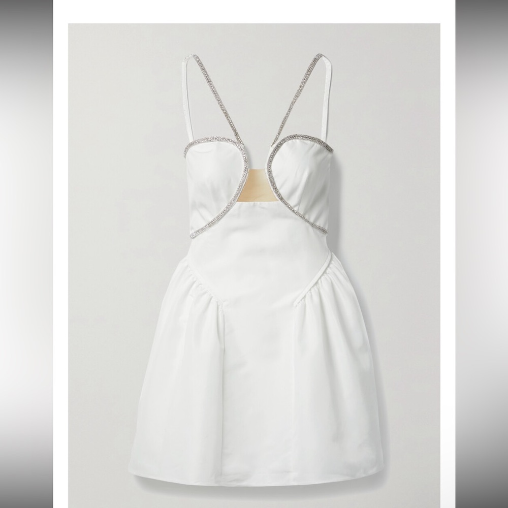 self portrait crystal embellished tulle -trimmed tafetta mini dress